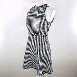 ZARA FRAYED TWEED STRIPED FIT & FLARE HALTER DRESS XS